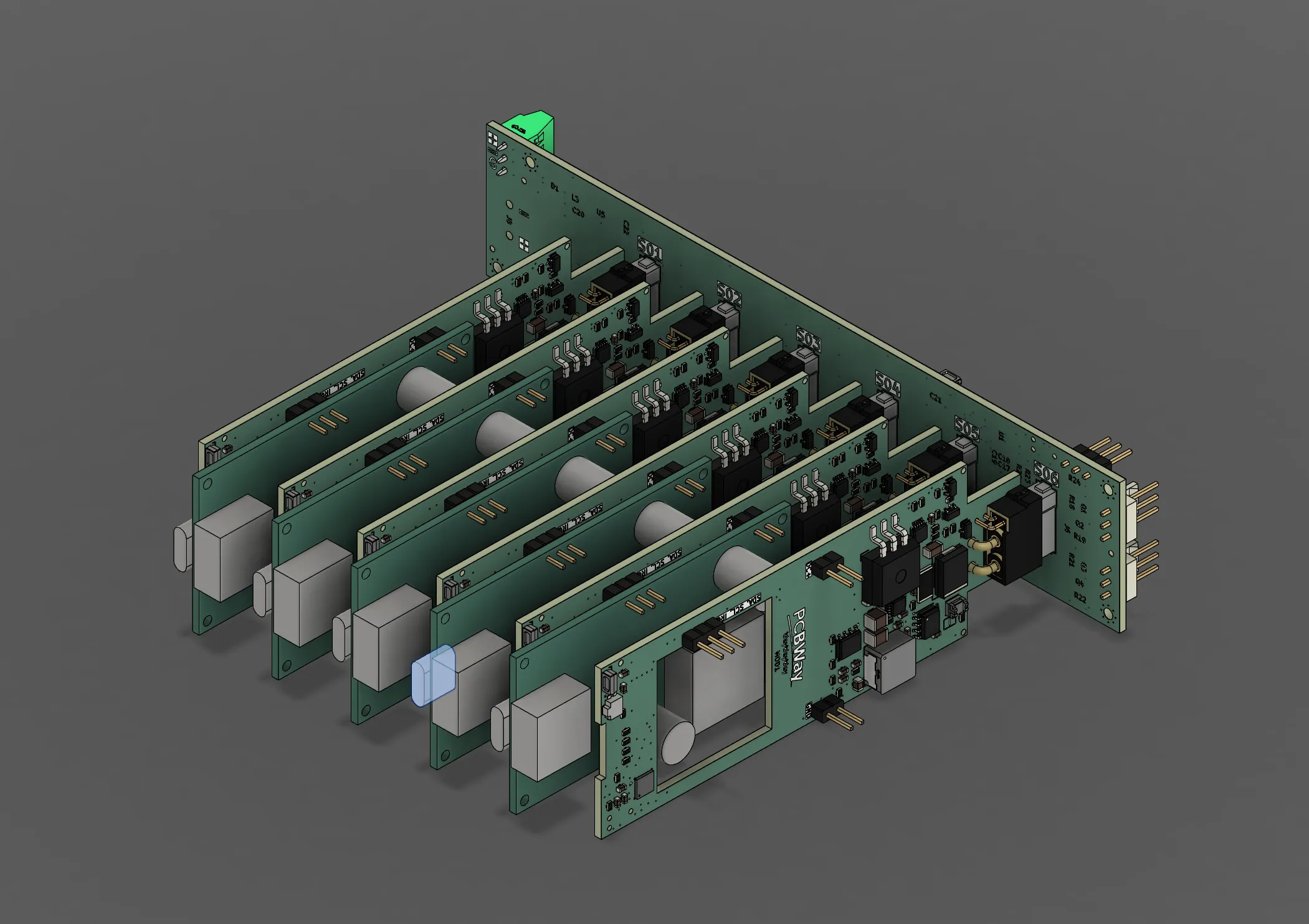 Early hardware-assembly concept showing the backplane and installed modules
